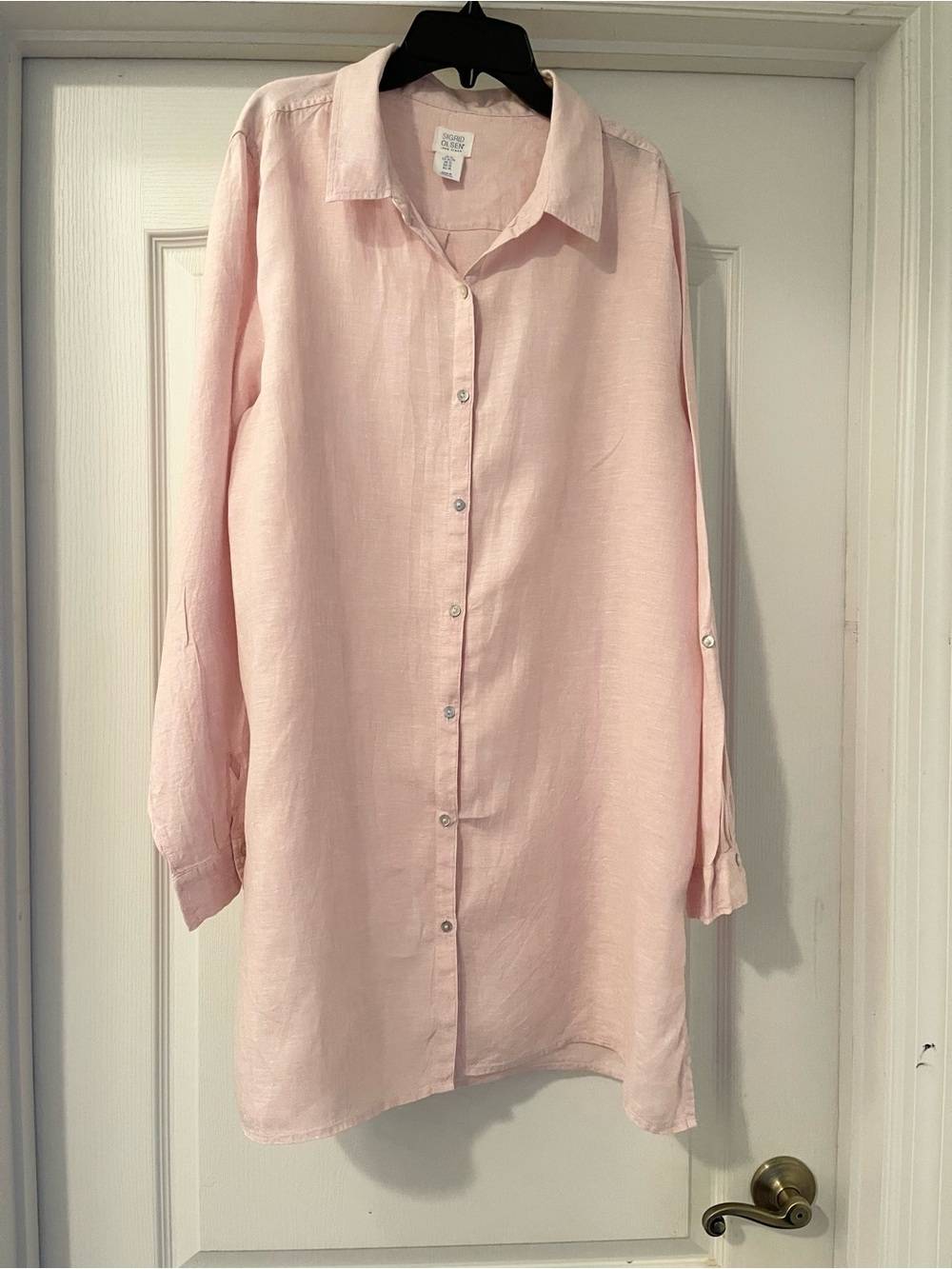 Sigrid Olsen Soft Pink Linen Button-Front Shirt